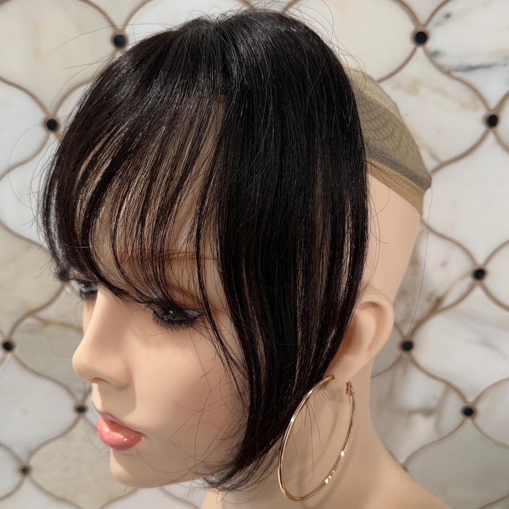 💯% HUMAN Hair, Curtain Bangs, Dark Brown/Almost Black